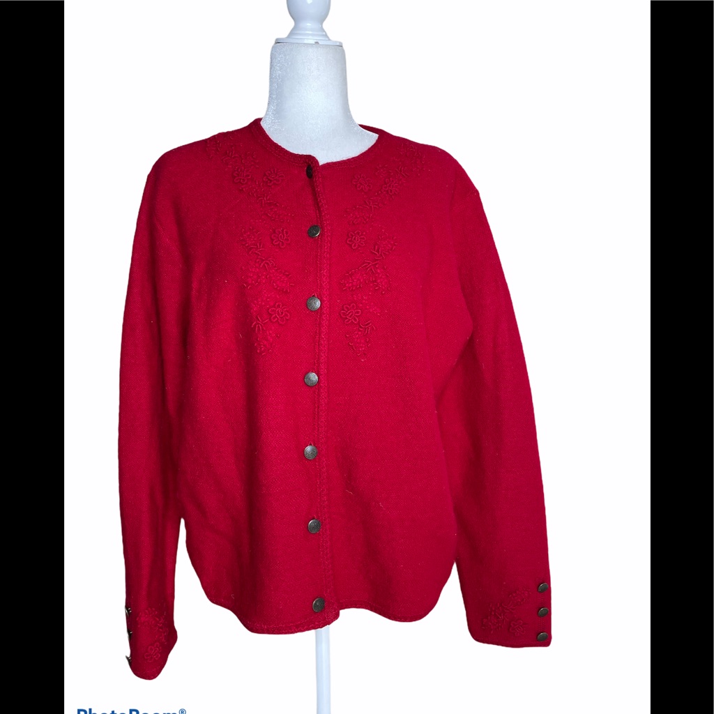 Karen Scott Red Wool Cardigan Size Large